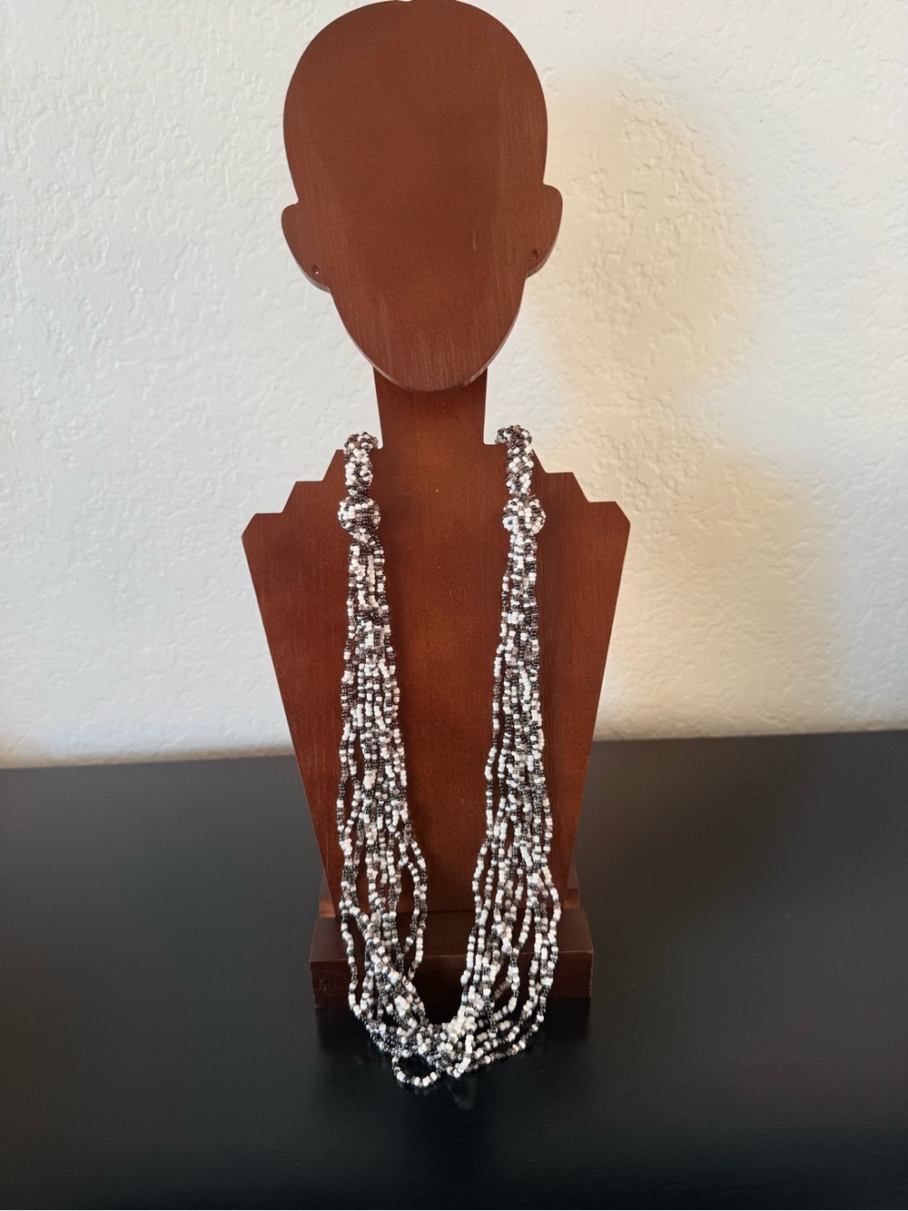 Layered Black and Silver Beaded Multi-Strand Necklace